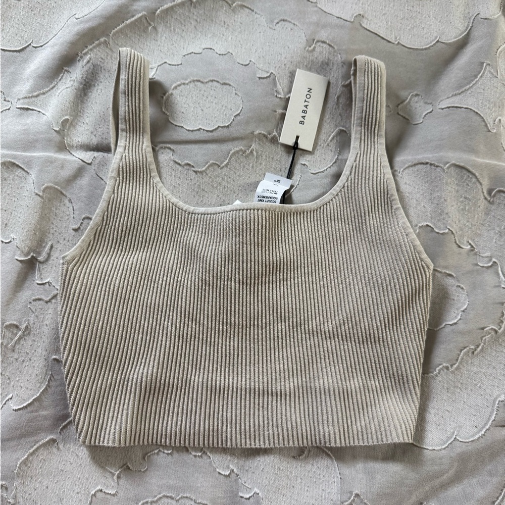 NWT Aritzia Babaton Ribbed Knit Crop Top Light Tan Cream Color - Size M